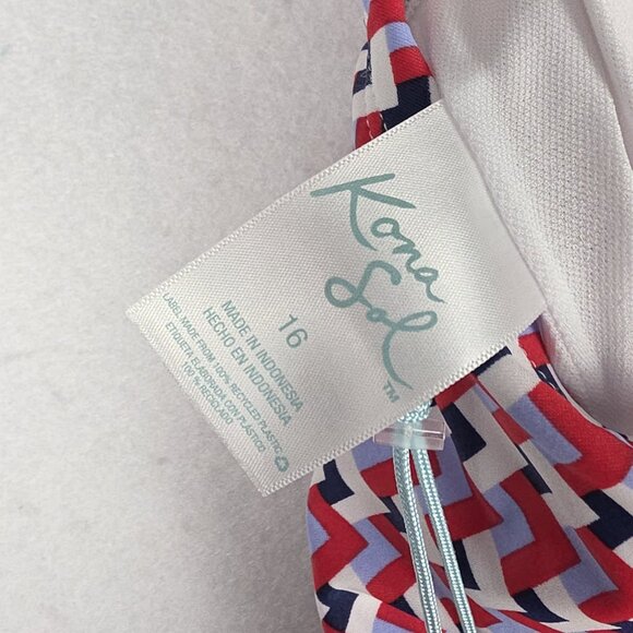 NWT Kona Sol Women One-Piece Swim 16 Red White Blue Gold Ring CrisCross Adjust - Picture 15 of 16